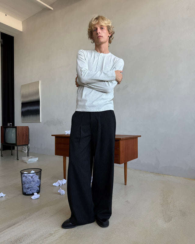Baggy Suit Pants Black Pinstriped