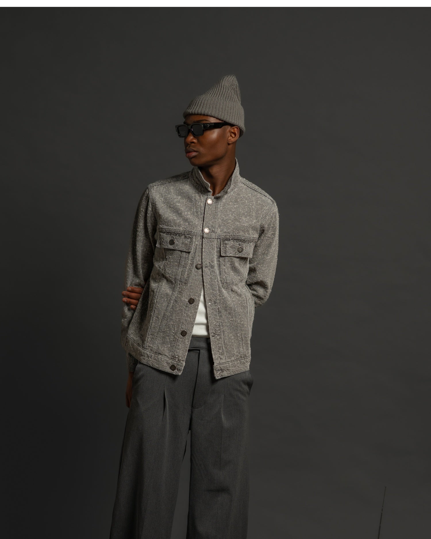 Textured denim jacket gray