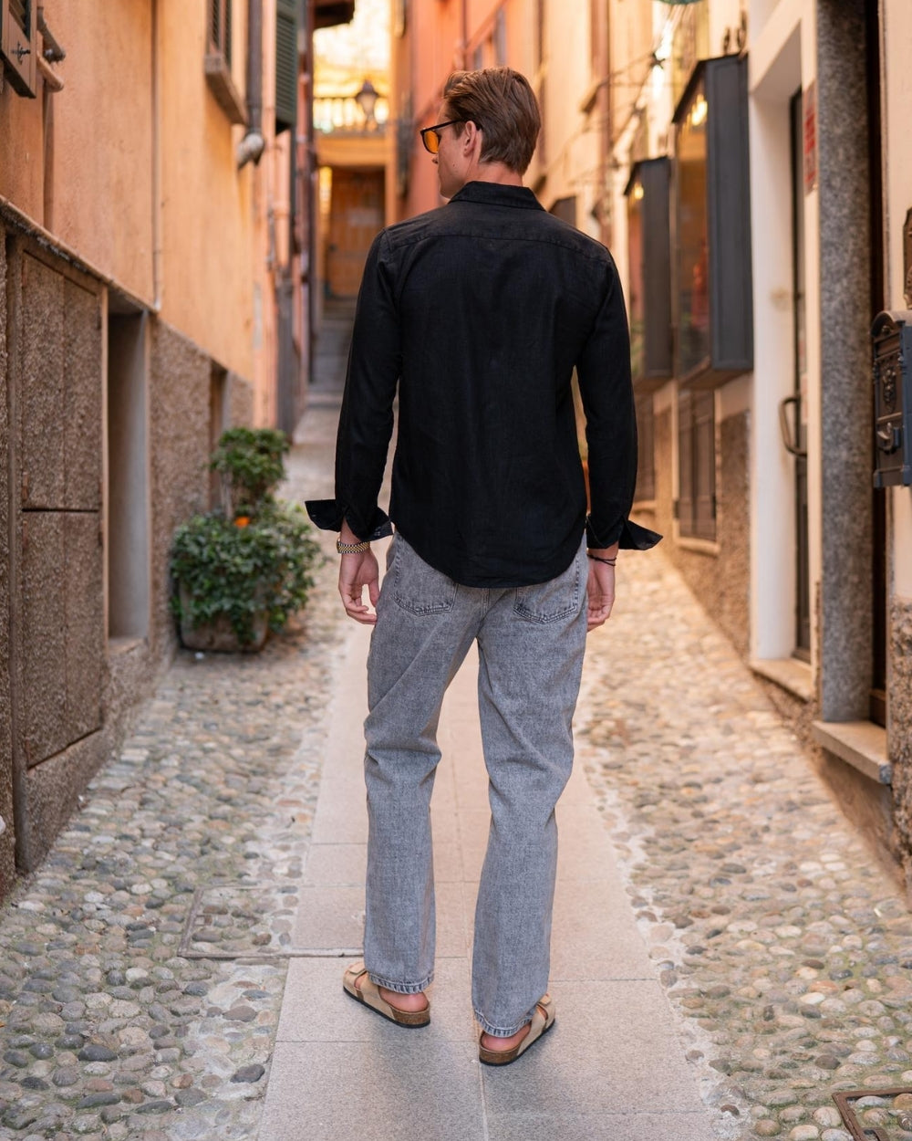 Langærmet Hørskjorte Sort