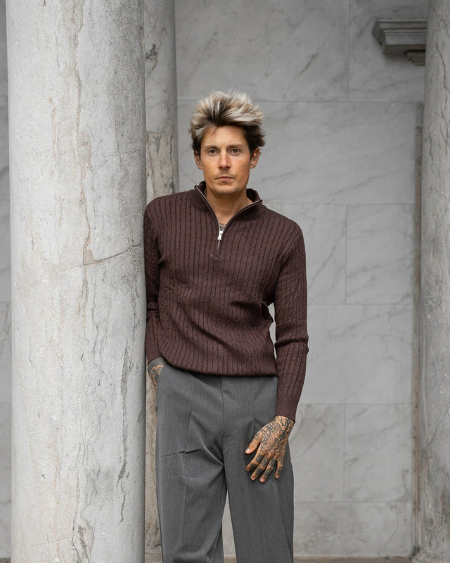 Half Zip Knit Brown
