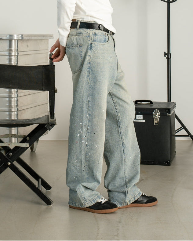 Baggy Denim Jeans Paint Splatter