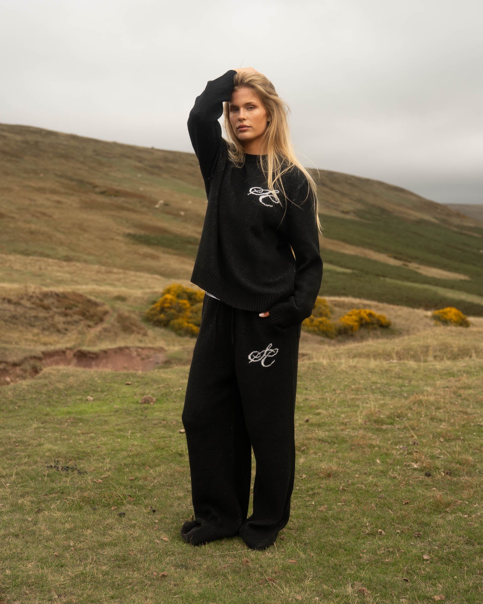 Jacquard Knitted Wool pants Black