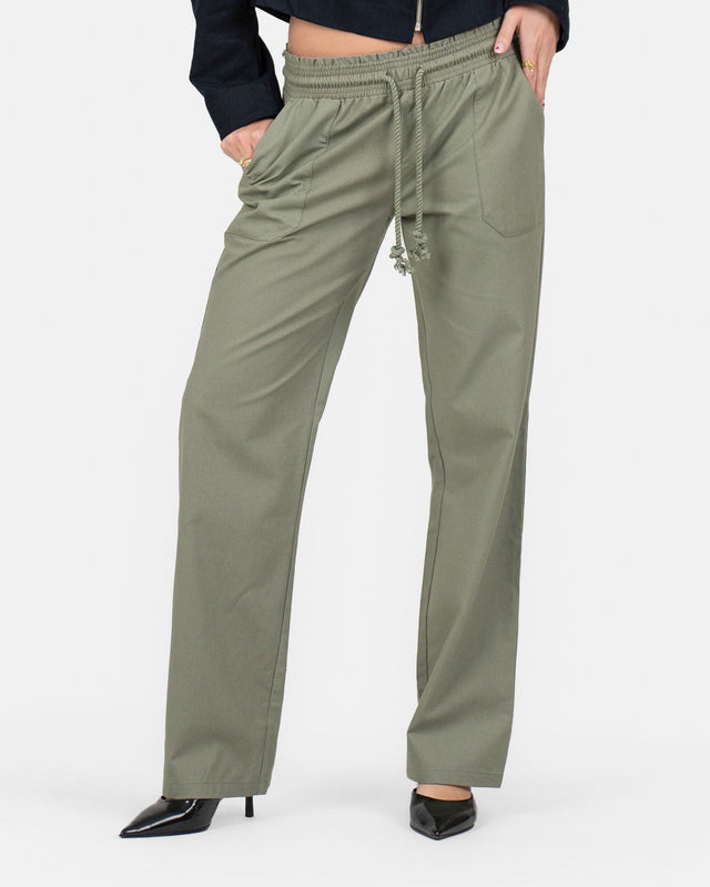 Heavyweight Linen Pants Low Waist Army