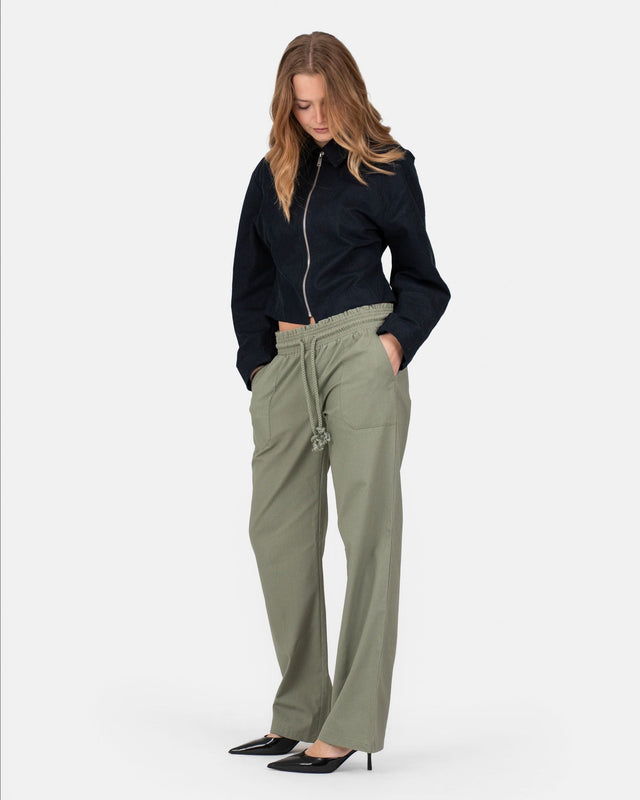 Heavyweight Linen Pants Low Waist Army