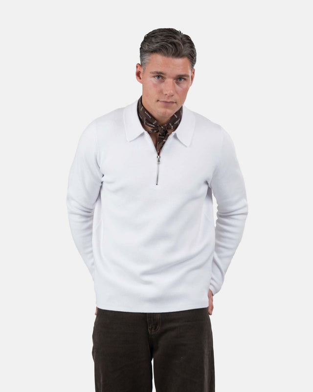 Half Zip Polo White