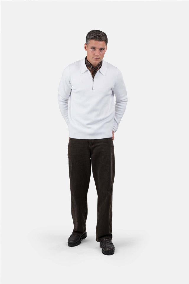 Half Zip Polo White