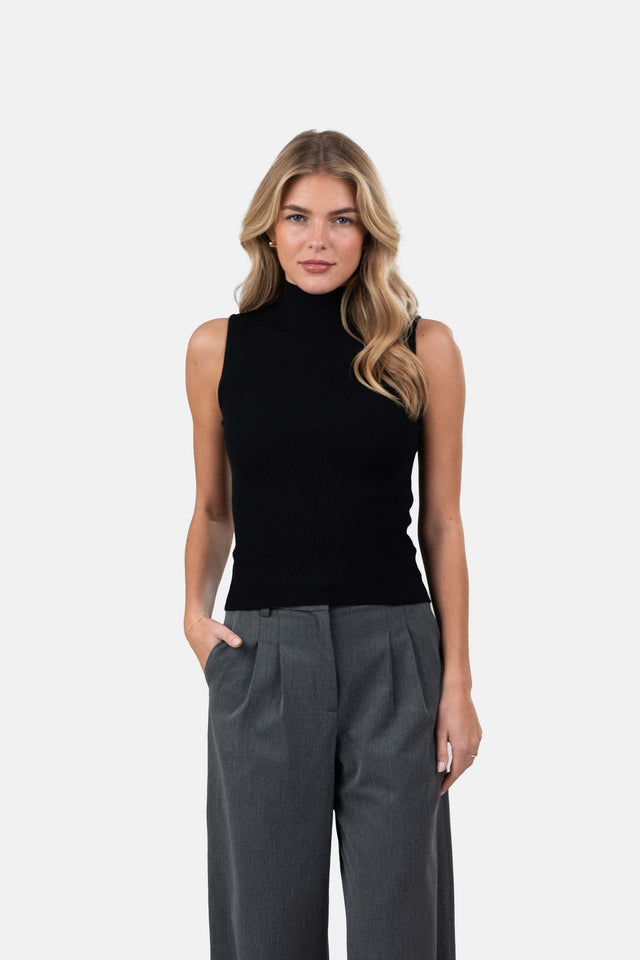 Highneck Knitted Top Black