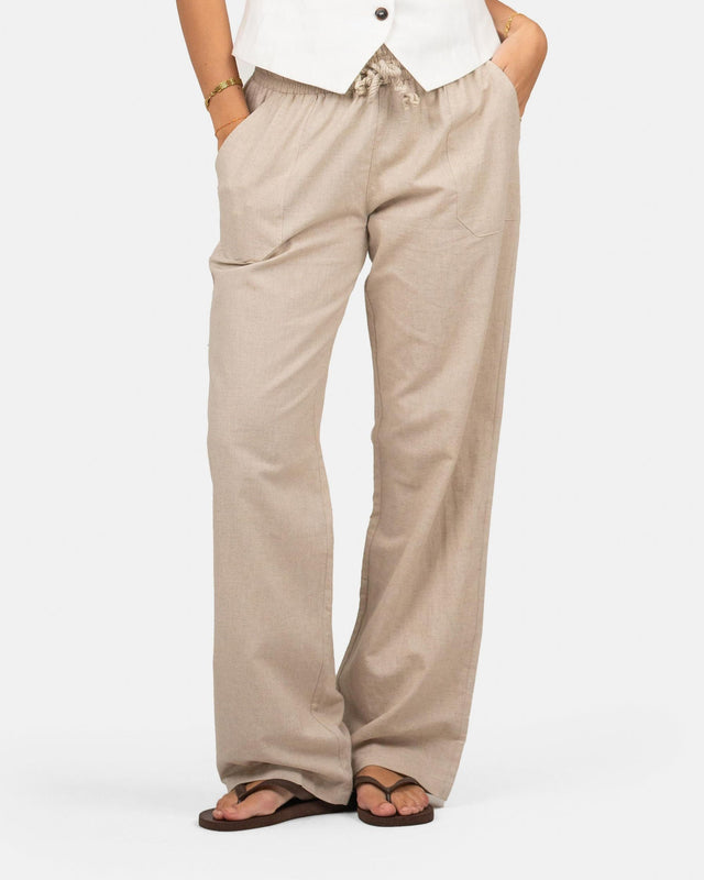 Linen Pants Low-Waisted Beige