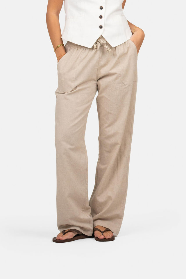 Linen Pants Low-Waisted Beige