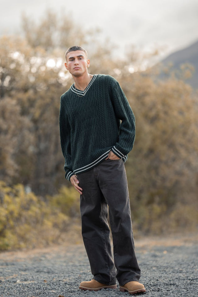 Long Sleeve Cable Knit Army