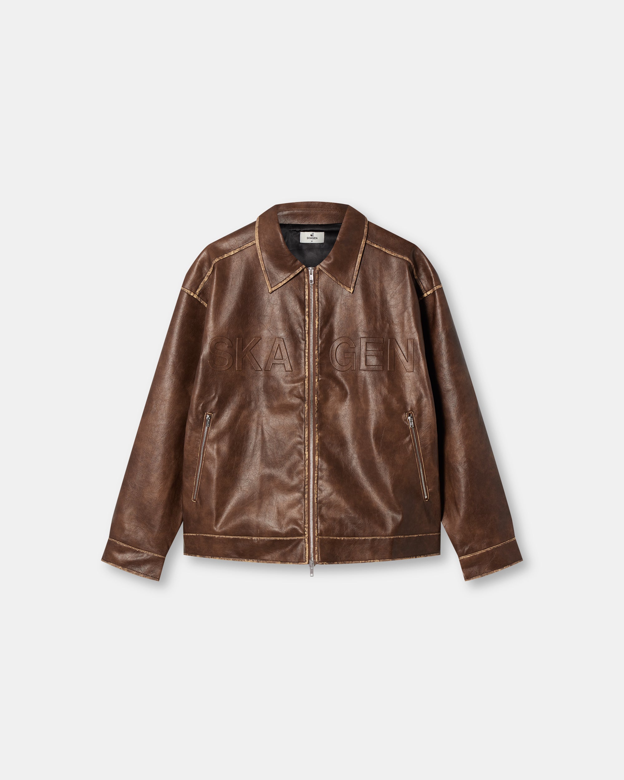 Distressed Leather Jacket Brown