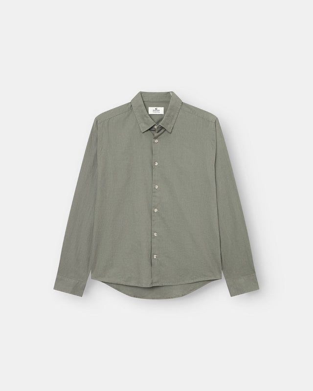 Long Sleeve Linen Shirt Army