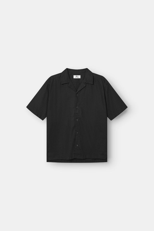 Short Sleeve Linen Shirt Black