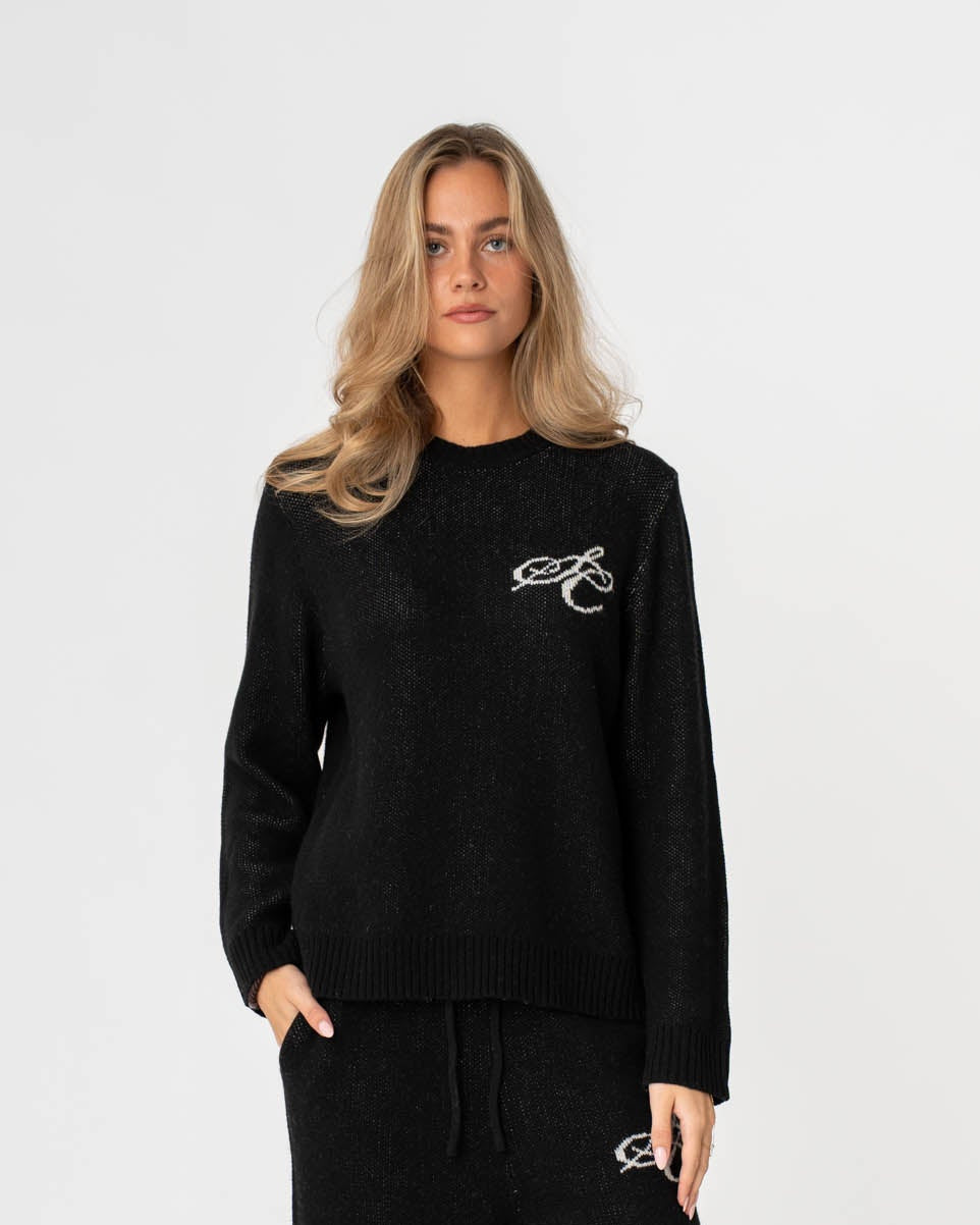 Jacquard Knitted Wool Sweater Black