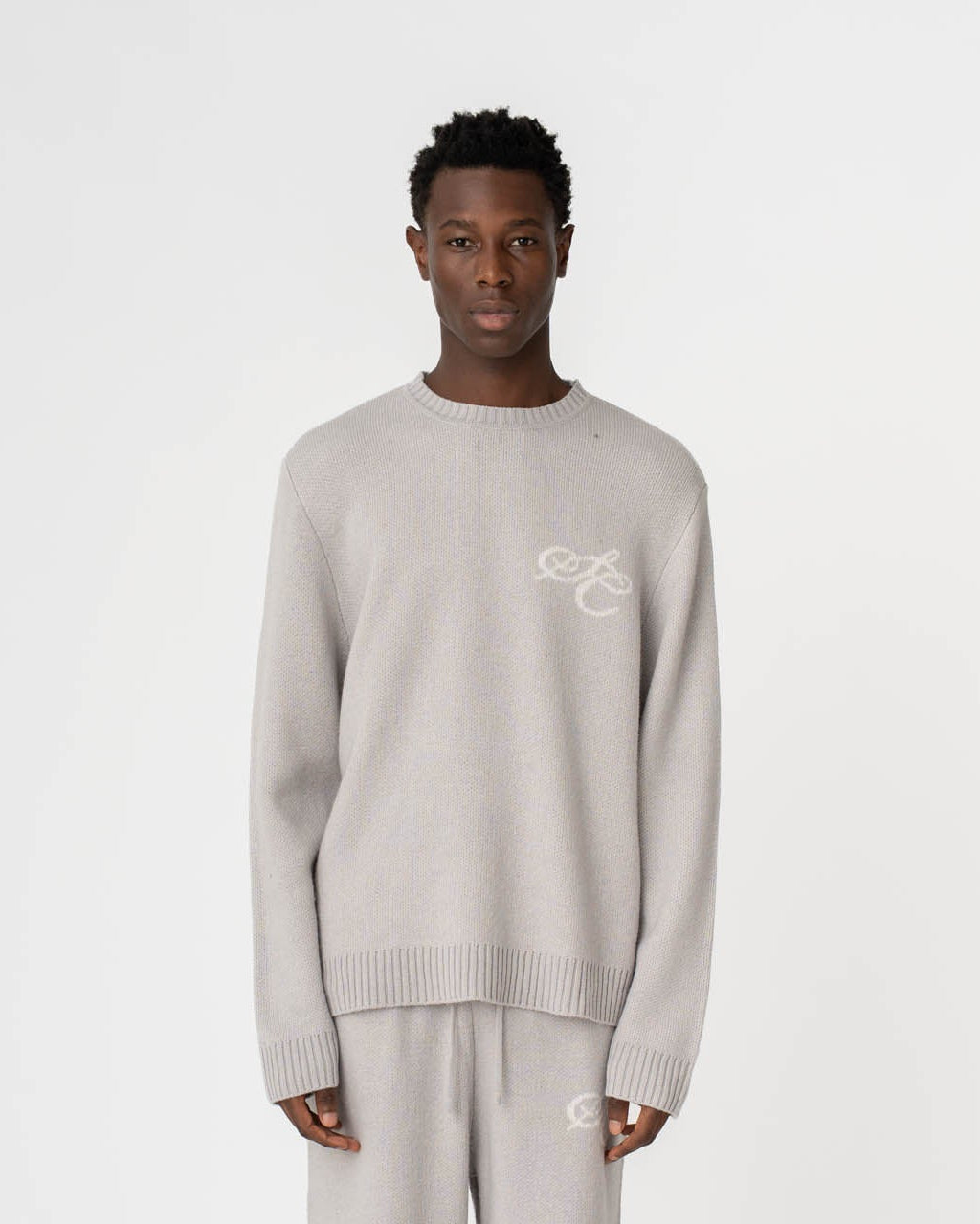 Jacquard Knitted Wool Sweater light grey