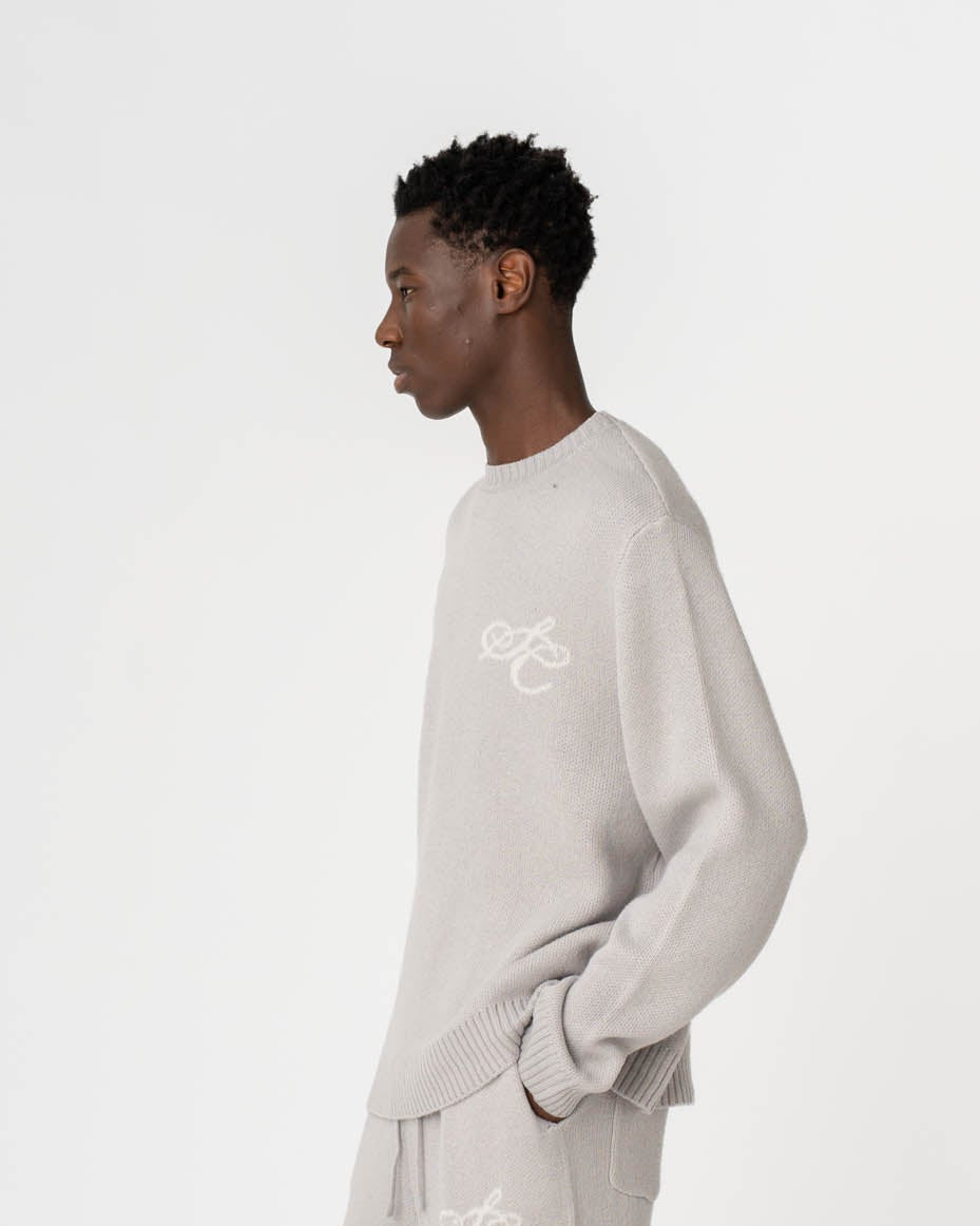 Jacquard Knitted Wool Sweater light grey