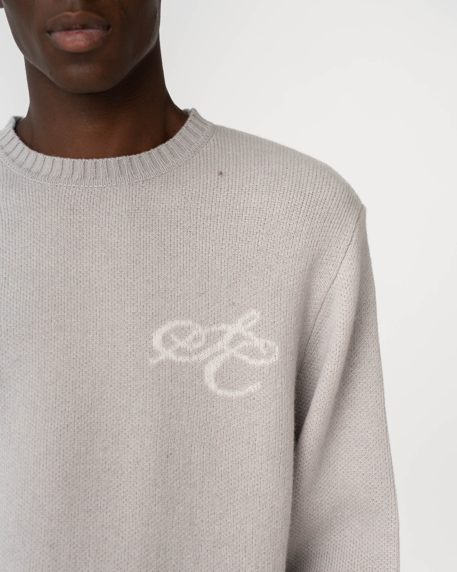 Jacquard Knitted Wool Sweater light grey