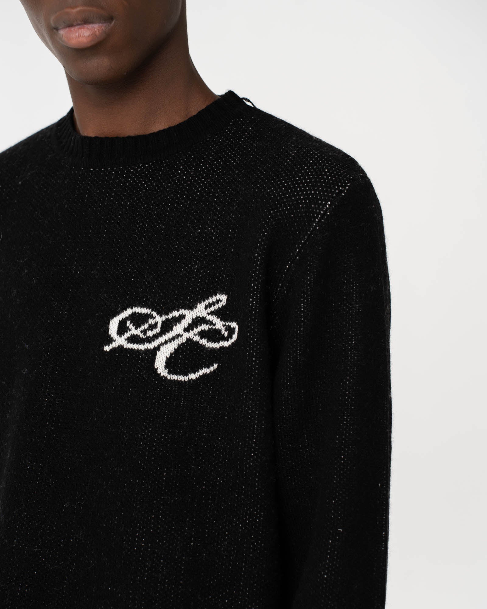 Jacquard Knitted Wool Sweater Black