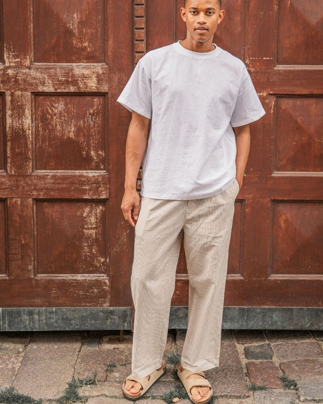 Baggy Hørbukser Beige stribet | Skagen - clothing.dk