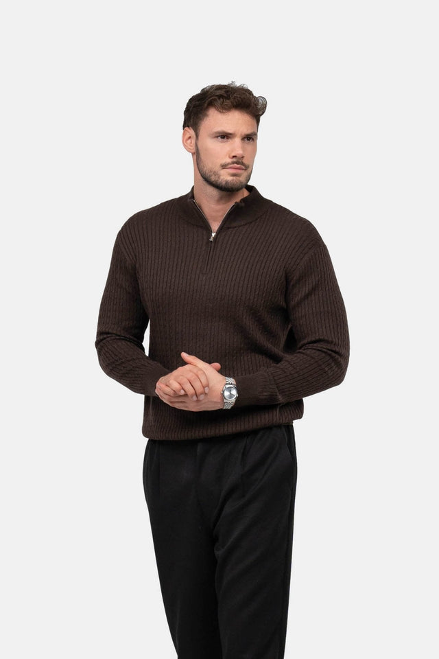 Half Zip Strik Brun |  Skagen-clothing.dk