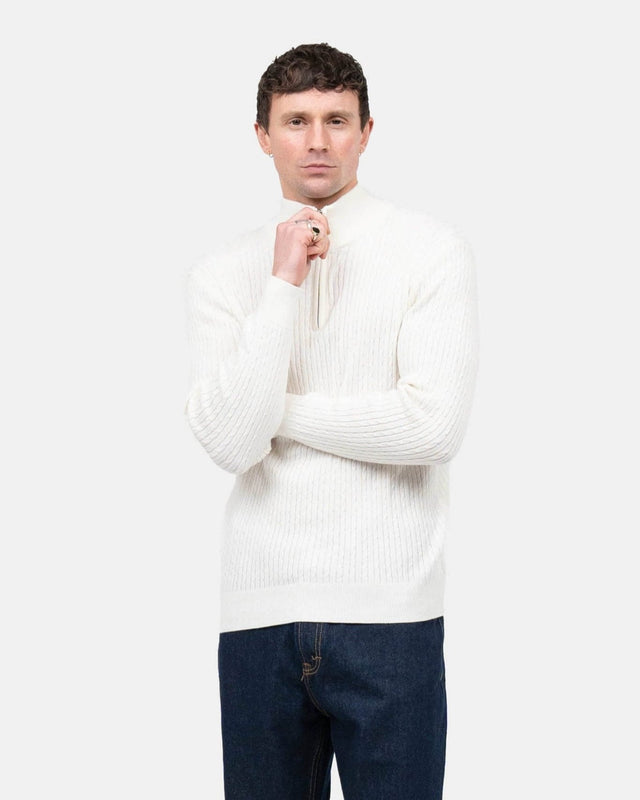 Half Zip Strik Hvid |  Skagen-clothing.dk