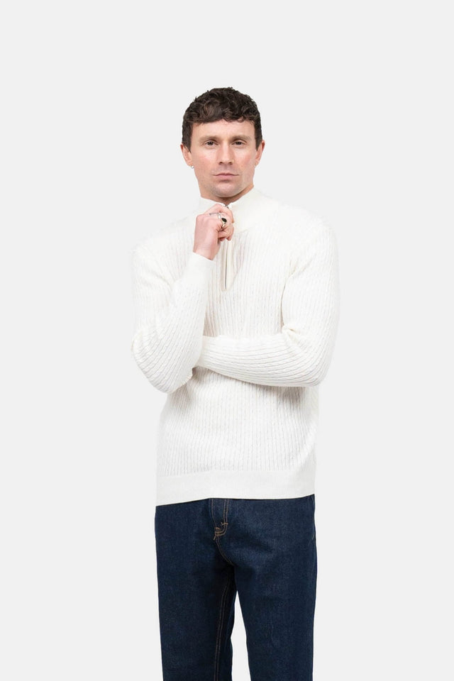 Half Zip Strik Hvid |  Skagen-clothing.dk