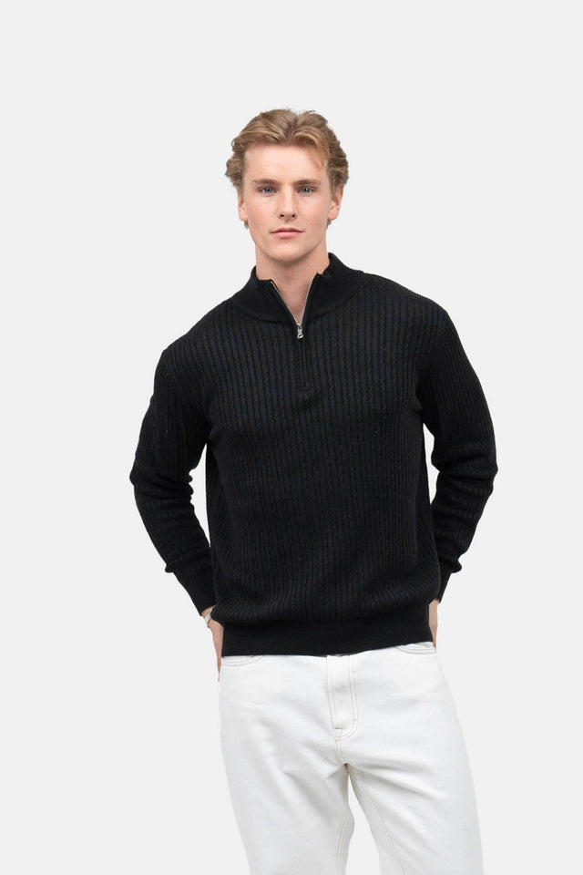 Half Zip Strik Sort |  Skagen-clothing.dk