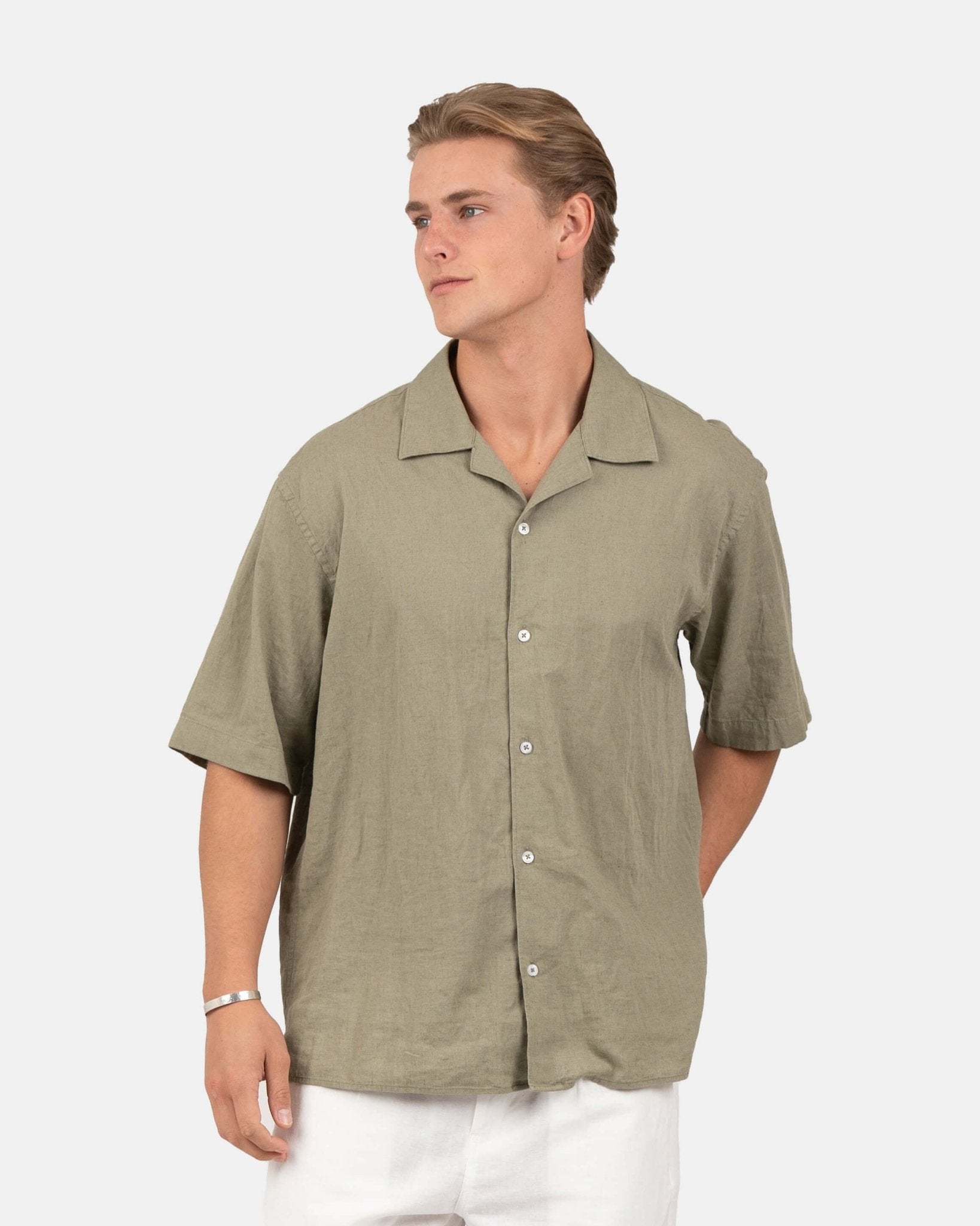 Kortærmet Hørskjorte Army | Skagen - clothing.dk