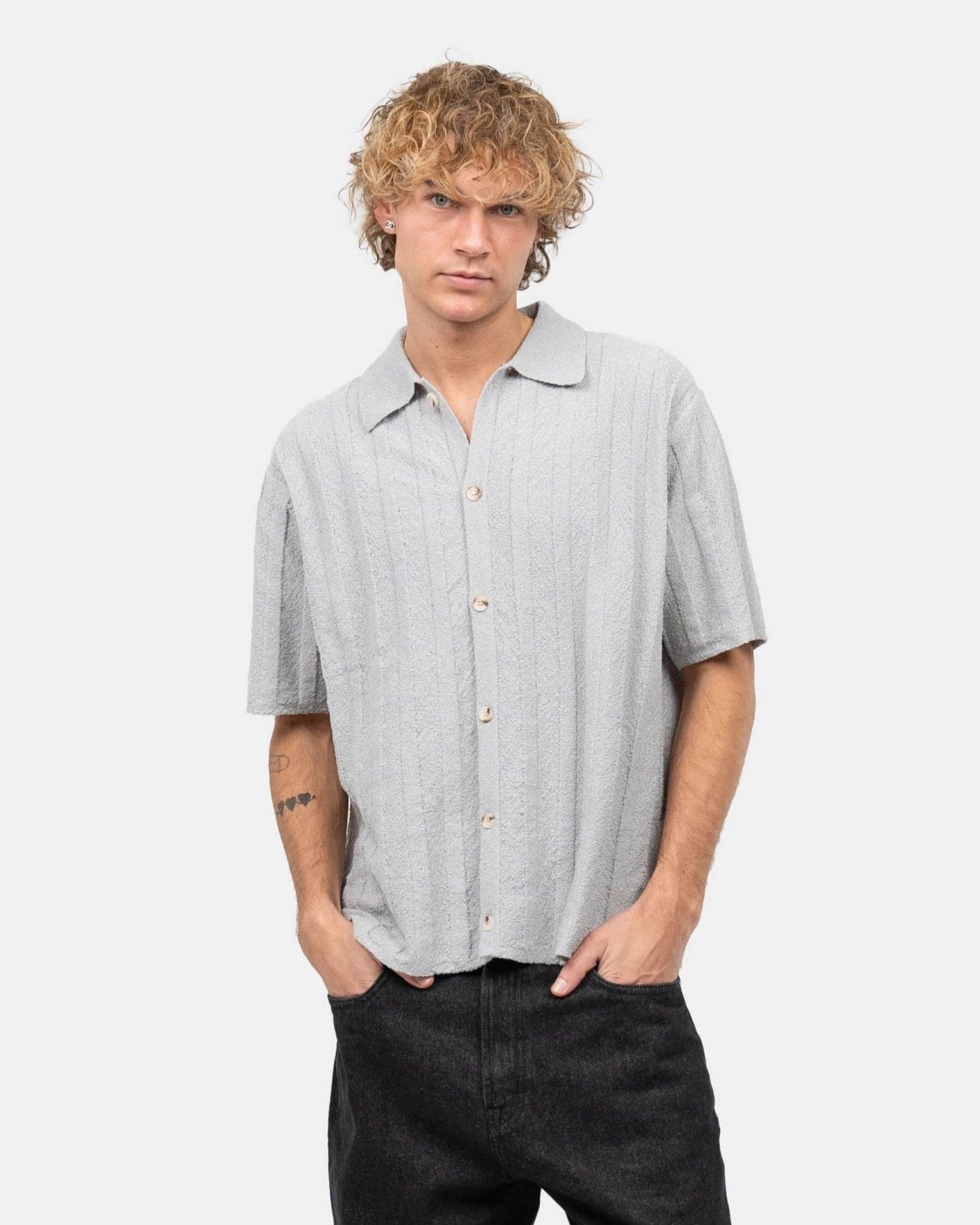 Kortærmet Textured Skjorte Grå | Skagen - clothing.dk